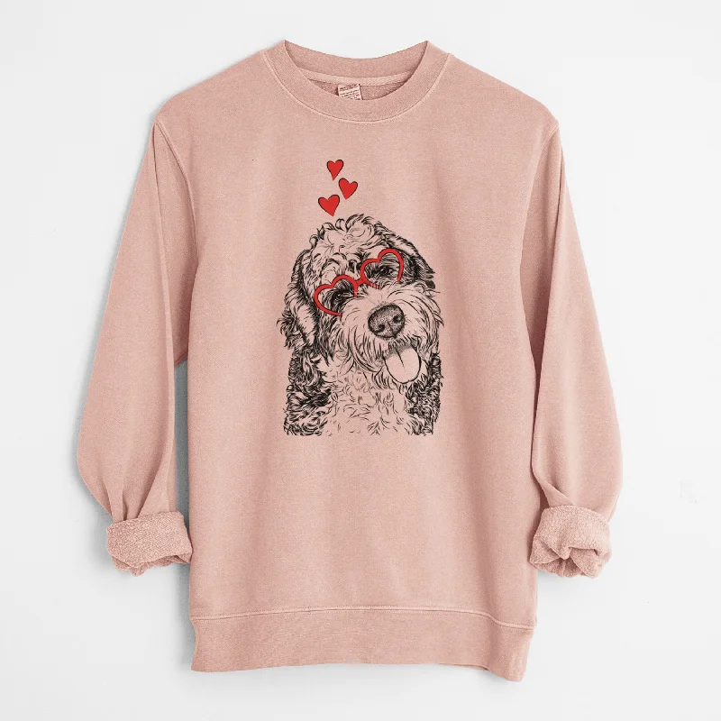 Valentine Kaci the Bernedoodle - Unisex Pigment Dyed Crew Sweatshirt Hoodie with Earth Tones Natural Calm Valentine Kaci the Bernedoodle - Unisex Pigment Dyed Crew Sweatshirt Hoodie with Earth Tones Natural Calm