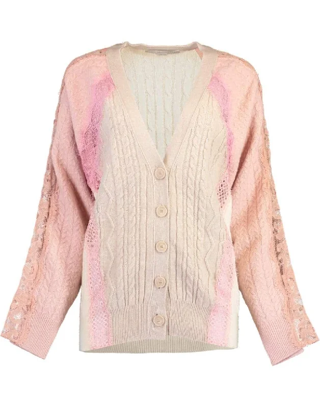Floral Lace Cable Knit Cardigan Asymmetrical,ymmetric Pencil Cardigan