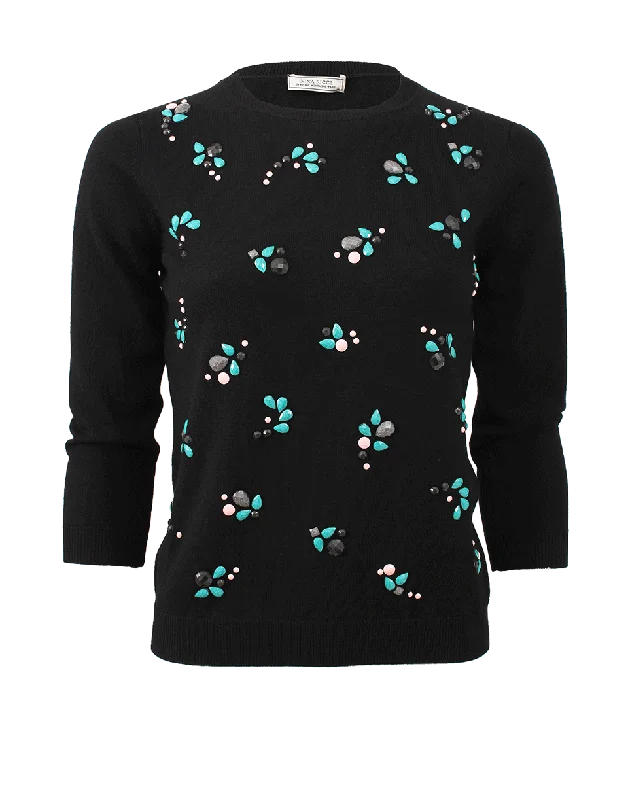 Cropped Embellished Knit Top Classic Knit Tee