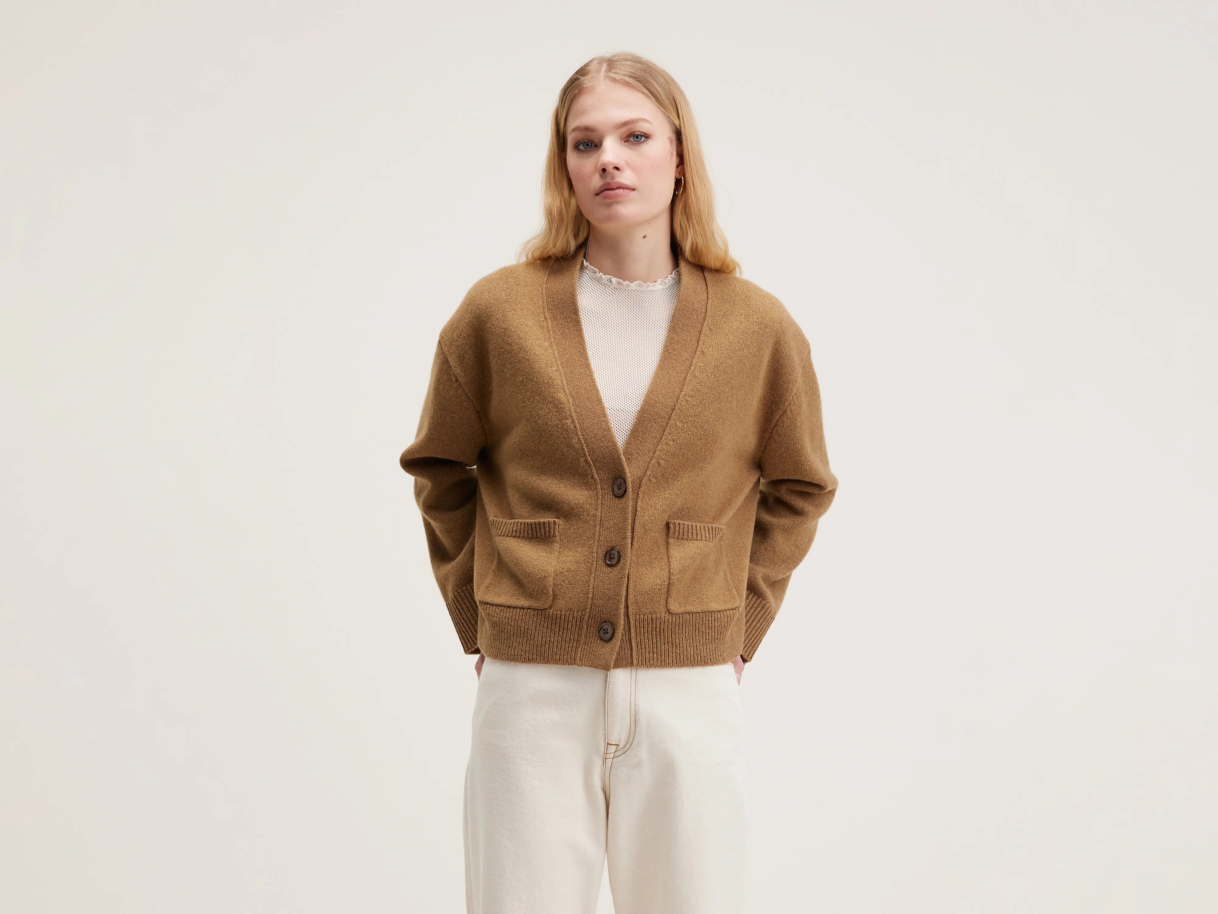 Gaddin boxy cardigan (242 / W / TAN) Long Cardigan Short Cardigan Medium Cardigan