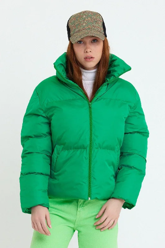 Women's Green Owersize Filled Inflatable Waterproof Coat Tbg069 Trim Padded Insulated