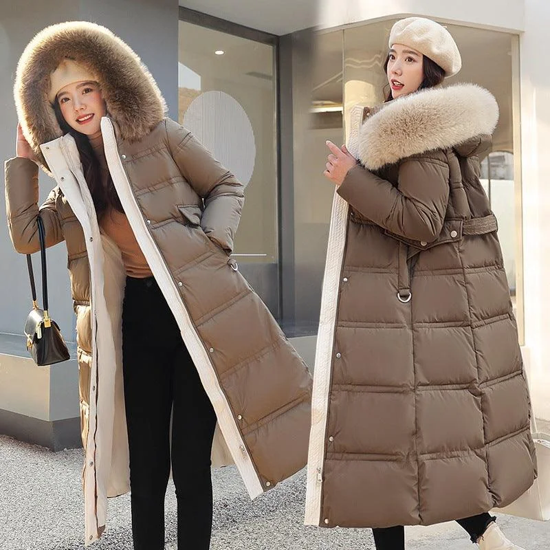 Women's Long Over-the-knee Large Wool Cotton-padded Coat Collared Crew Neck Turtle Neck