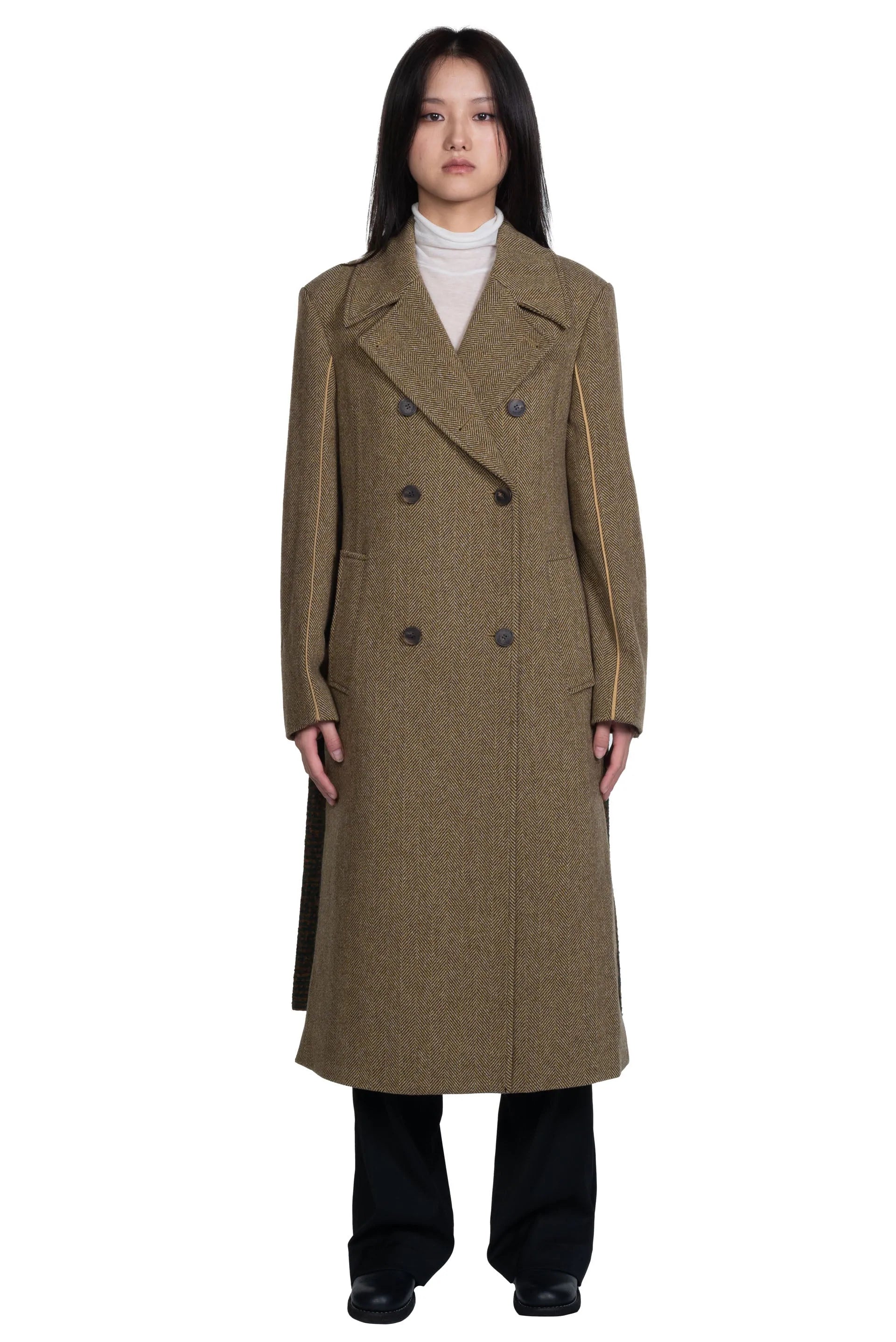 Chloe Herringbone Back Pleats Coat Buttoned Toggled Snapped