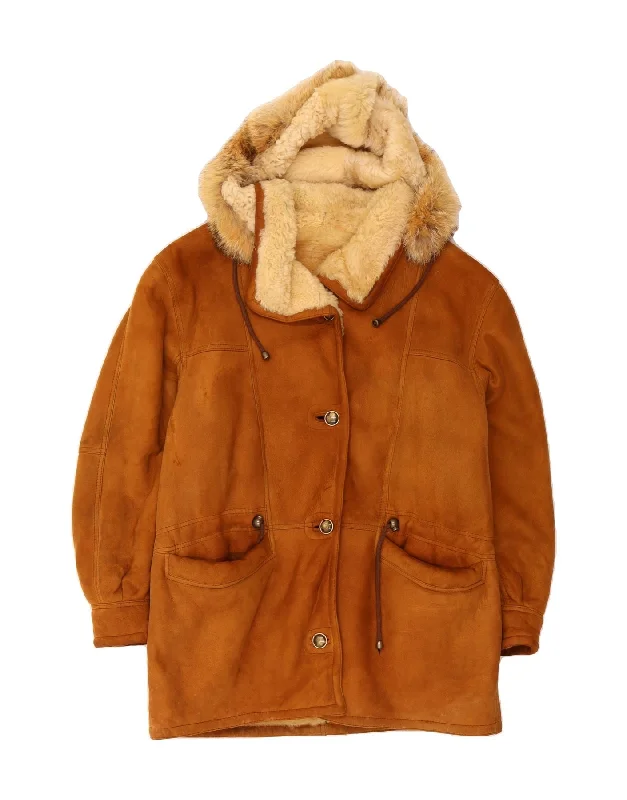 VINTAGE Womens Hooded Shearling Coat IT 44 Medium Brown Shearling Bolero Crop Top Camisole VINTAGE Womens Hooded Shearling Coat IT 44 Medium Brown Shearling Bolero Crop Top Camisole