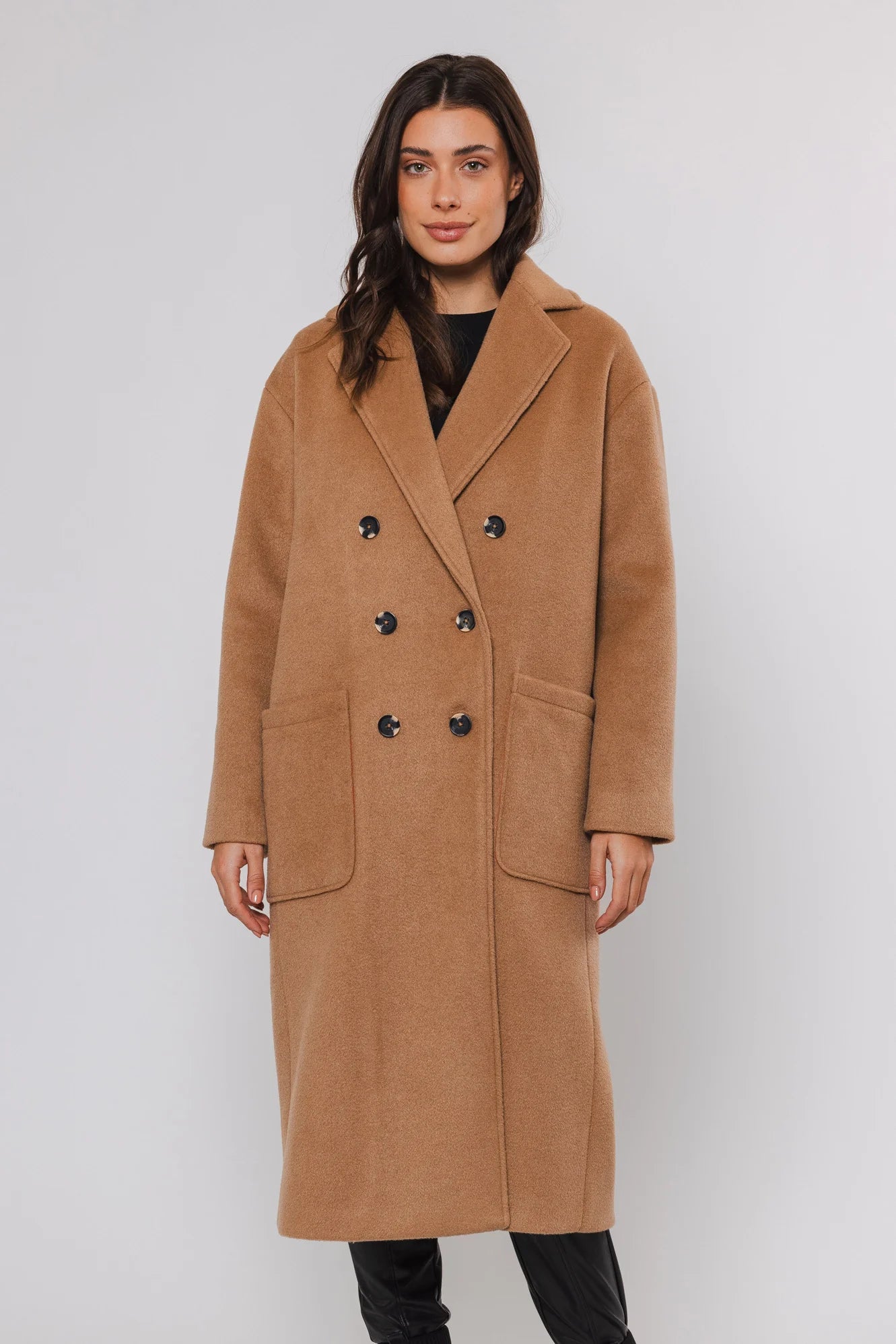 Rino & Pelle - Teuni Long Double Breasted Coat (Twig) Suede Faux Fur Shearling