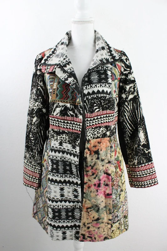 Vintage Colorful Coat (M) Sequined Lace Ribbed