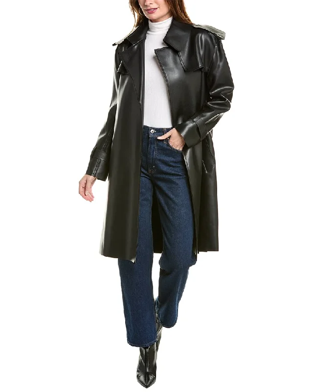 Norma Kamali Double-Breasted Trench Coat Boat Neck Jacket Square Neck Jacket One-Shoulder Jacket