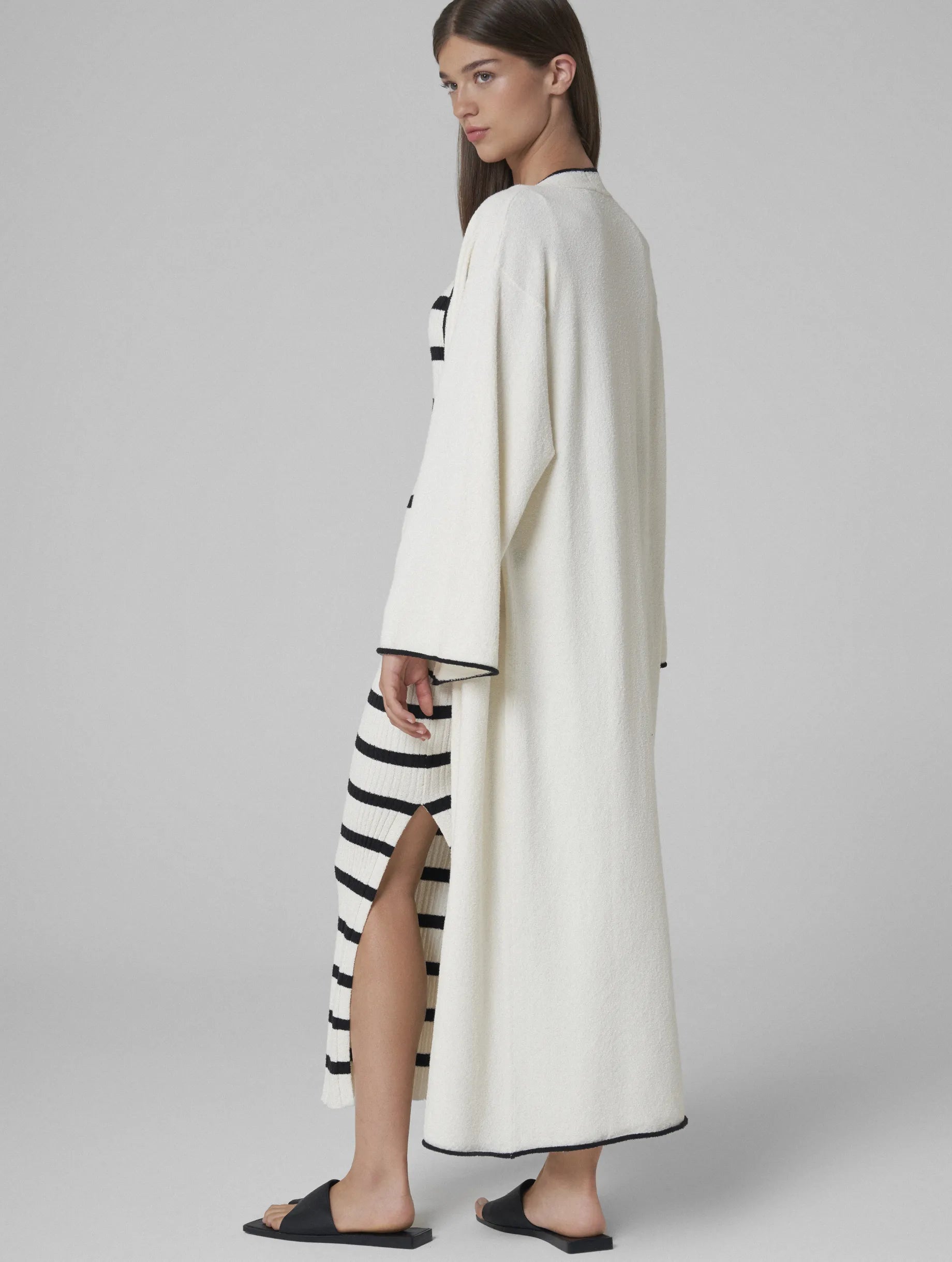 MAHA Knitted maxi-coat ecru Wool Cashmere Tweed