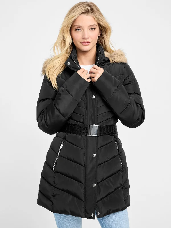 Stevie Hooded Puffer Coat Bodycon Sheath Shift