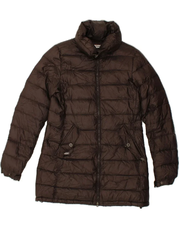 VINTAGE Womens Padded Coat UK 14 Large Brown Polyester Tie-Waist Belted Drawstring