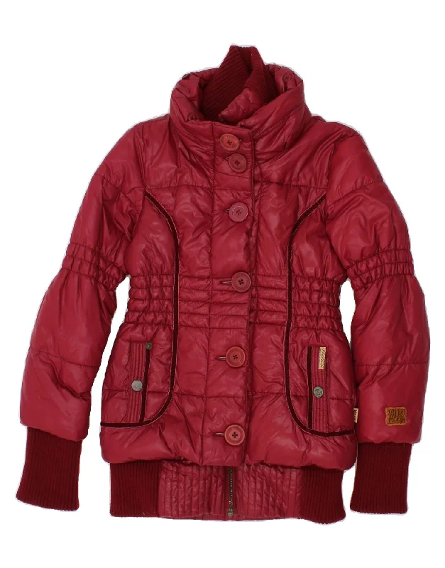 KHUJO Womens Padded Coat UK 10 Small Red Nylon Houndstooth Jacket Shearling Jacket Fleece Jacket KHUJO Womens Padded Coat UK 10 Small Red Nylon Houndstooth Jacket Shearling Jacket Fleece Jacket