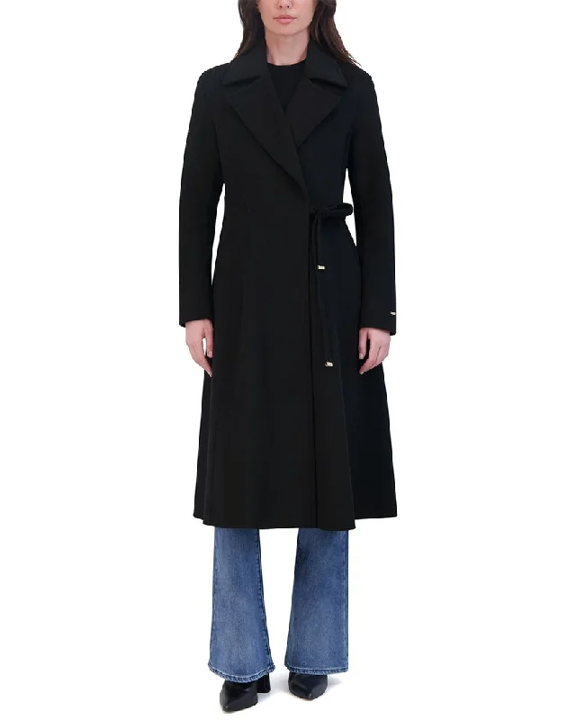 Tahari Wool-Blend Wrap Coat Lapel Coat Peter Pan Collar Coat Cowl Neck Coat