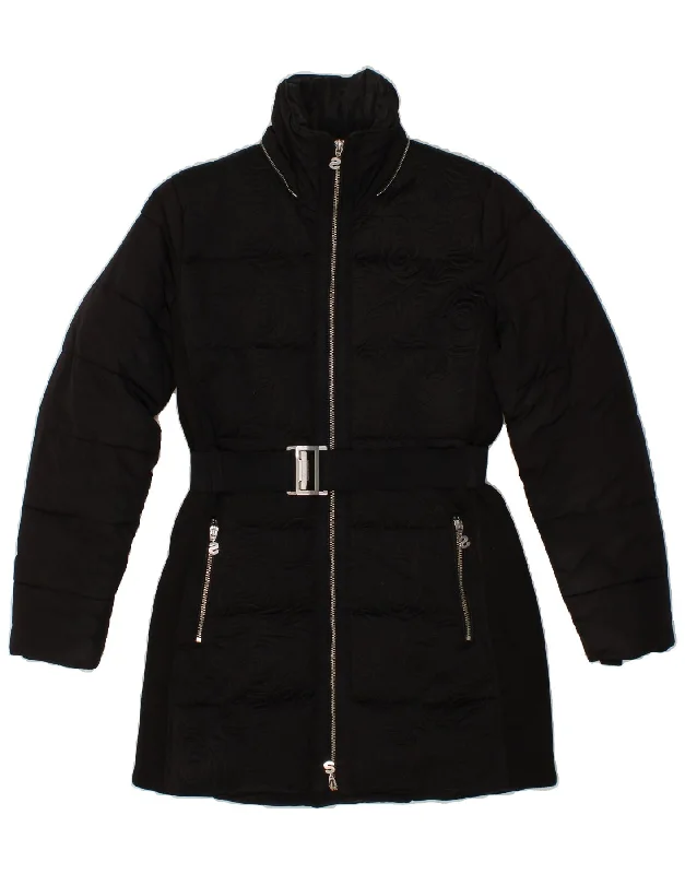 DESIGUAL Womens Padded Coat EU 38 Medium Black Floral Polyester Trench Wool Cashmere DESIGUAL Womens Padded Coat EU 38 Medium Black Floral Polyester Trench Wool Cashmere