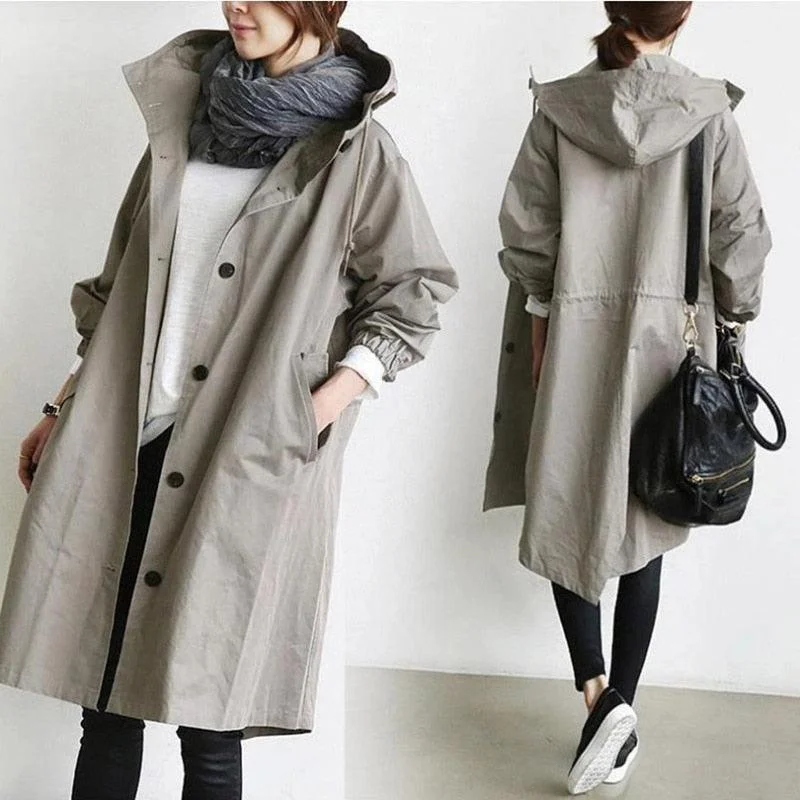 Fashion Womens Trench Coats Hooded Long 2021 Spring Autumn Windproof Lady Female Casual Clothes 8 Color Windbreaker Korean Style Blazer Duffle Coat Pea Coat