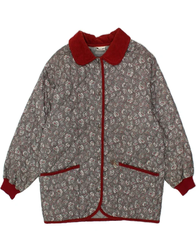 VINTAGE Womens Padded Coat UK 18 XL Grey Paisley Sleeveless Short Sleeve Long Sleeve VINTAGE Womens Padded Coat UK 18 XL Grey Paisley Sleeveless Short Sleeve Long Sleeve