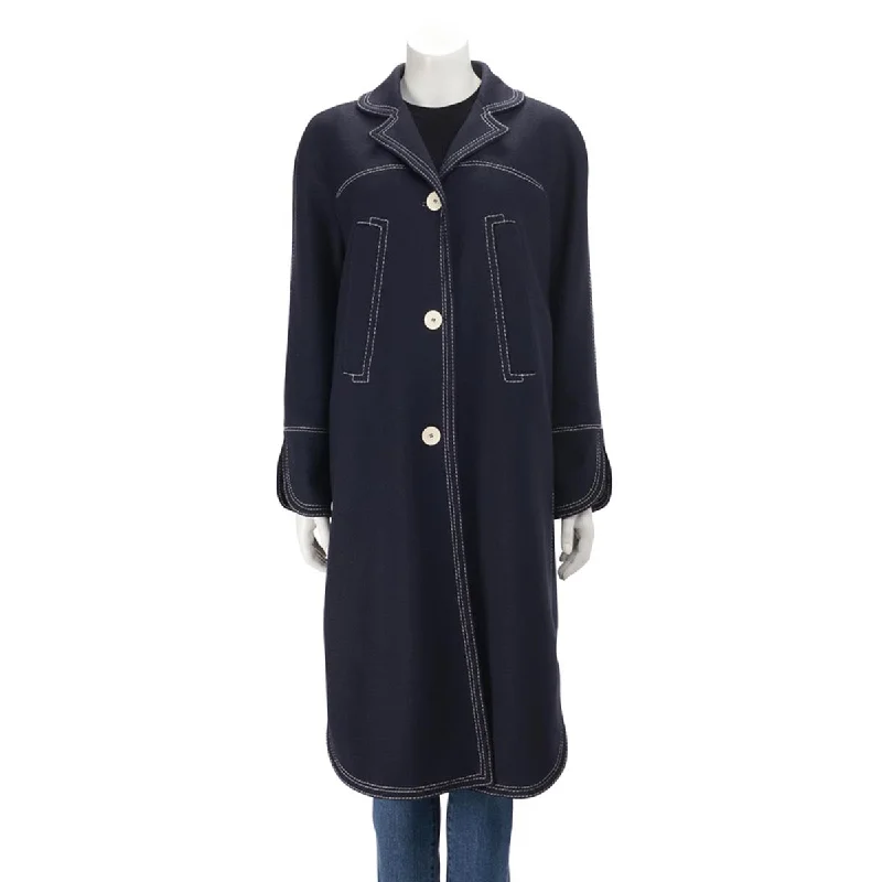 Giorgio Armani Navy Bonded Wool Top Stitched Coat IT 40 empire Basque Peplum