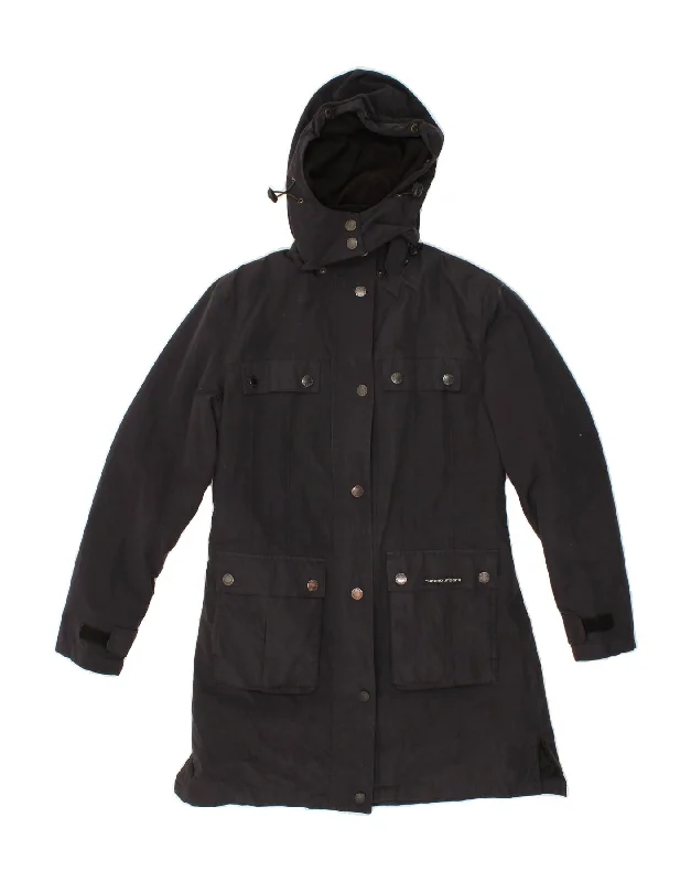 TUCANO URBANO Womens Hooded Windbreaker Coat UK 10 Small Black Nylon Cotton Linen Terry
