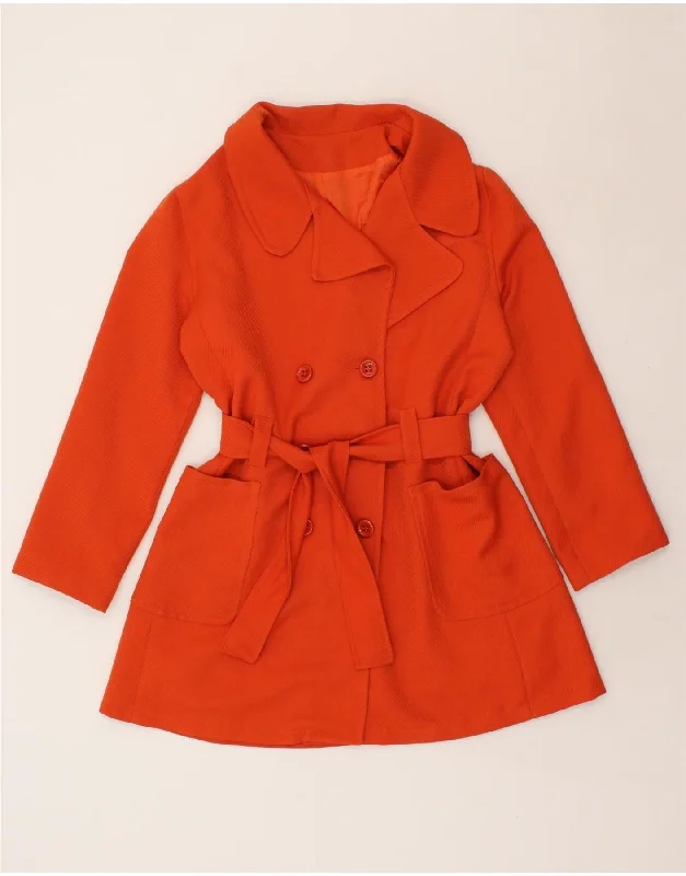 VINTAGE Womens Double Breasted Coat UK 14 Medium Orange Polyester Pleated Ruffled tiered VINTAGE Womens Double Breasted Coat UK 14 Medium Orange Polyester Pleated Ruffled tiered