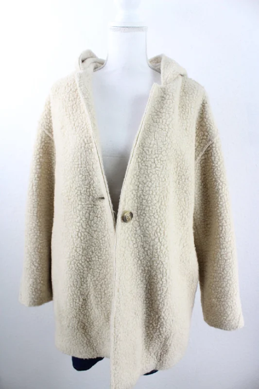 Vintage Cozy White American Eagle Coat (M) Satin Silk Chiffon