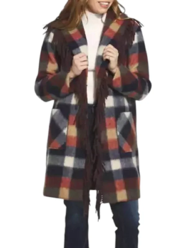 Kourtney Plaid Coat In Brown Multi Trapeze Tunic Caftan