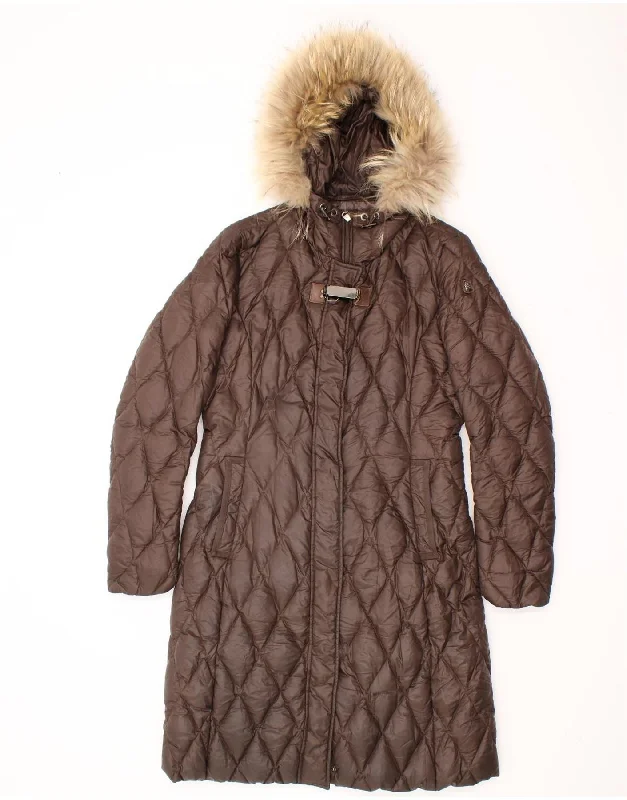 MARINA YACHTING Womens Hooded Padded Coat IT 44 Medium Brown Polyamide Front Pockets Side Pockets Patch Pockets MARINA YACHTING Womens Hooded Padded Coat IT 44 Medium Brown Polyamide Front Pockets Side Pockets Patch Pockets