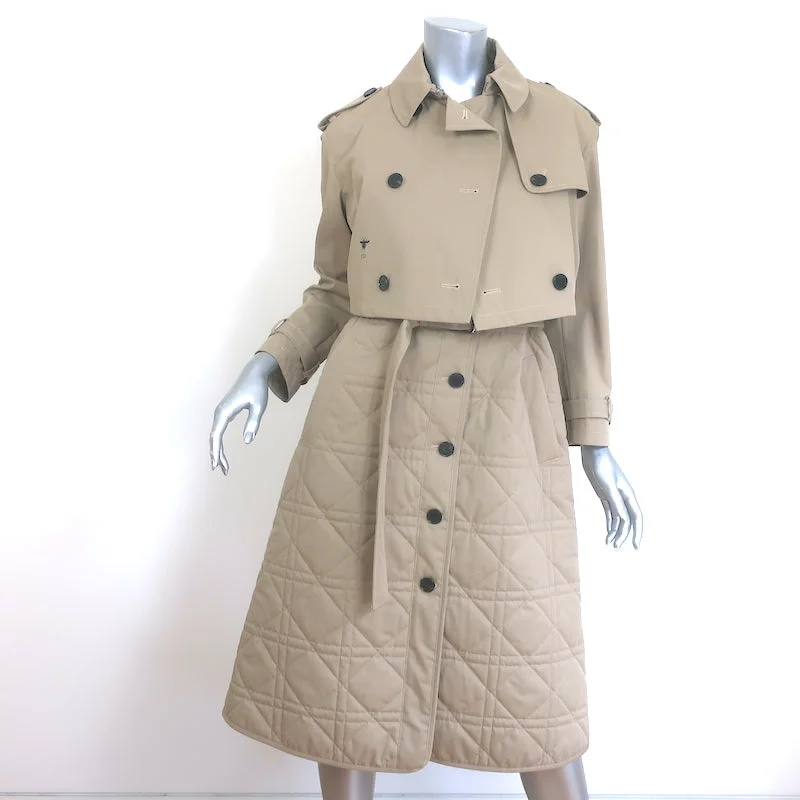 Christian Dior 3-in-1 Macrocannage Trench Coat Dress Beige Cotton Size 36 US 4 Off-the-Shoulder Jacket Double-Breasted Coat Single-Breasted Coat