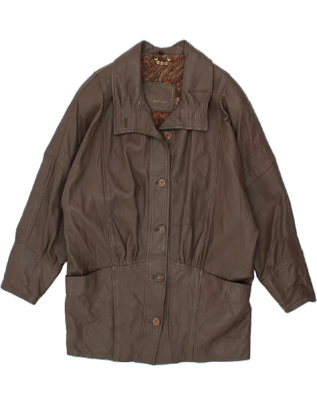 CABRINI Womens Leather Coat IT 40 Small Brown Leather Suede Jacket Faux Fur Jacket Puffer Jacket CABRINI Womens Leather Coat IT 40 Small Brown Leather Suede Jacket Faux Fur Jacket Puffer Jacket
