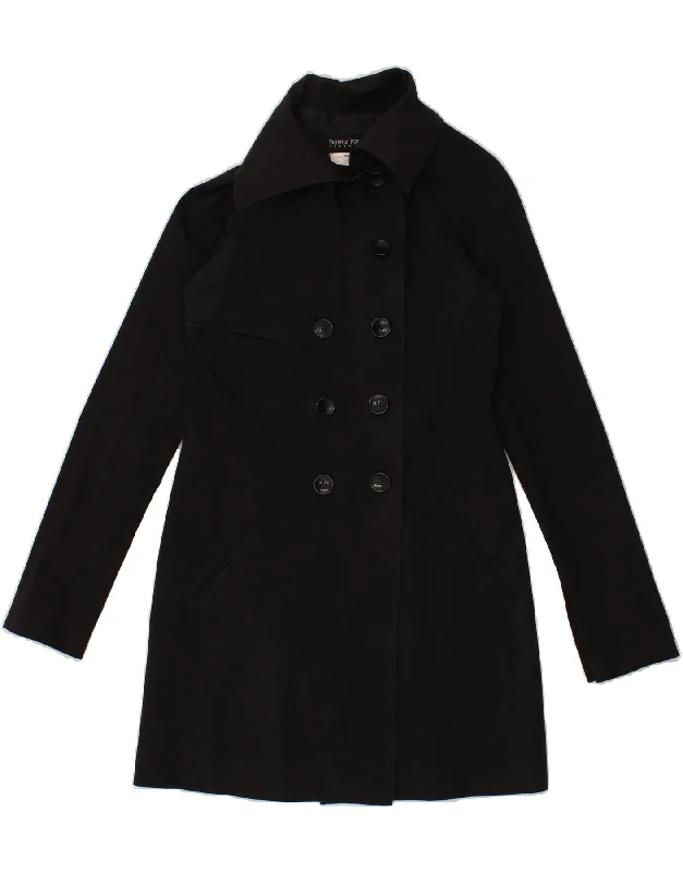 PATRIZIA PEPE Womens Double Breasted Coat IT 44 Medium Black Cotton Lapel Coat Peter Pan Collar Coat Cowl Neck Coat
