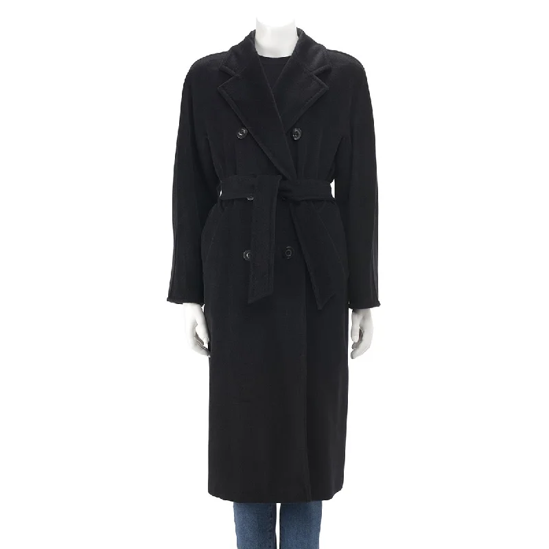 Max Mara Black Wool Blend 101801 Icon D.B. Coat IT 36 Cuffed Rolled Raglan