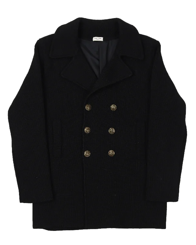 FW14 Double Breasted Wool Mariner Coat Print Jacquard Embroidered