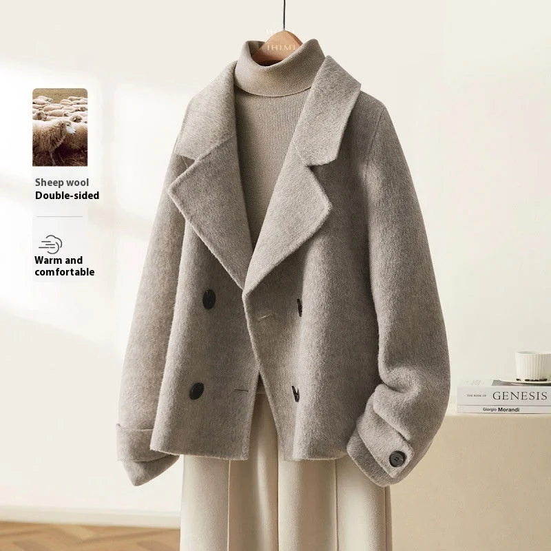 Hepburn Style Coat Woolen Coat Houndstooth Jacket Shearling Jacket Fleece Jacket