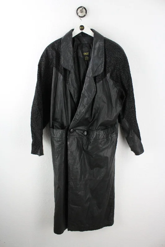 Vintage Taxi Leather Coat (XL) Cuffed Rolled Raglan