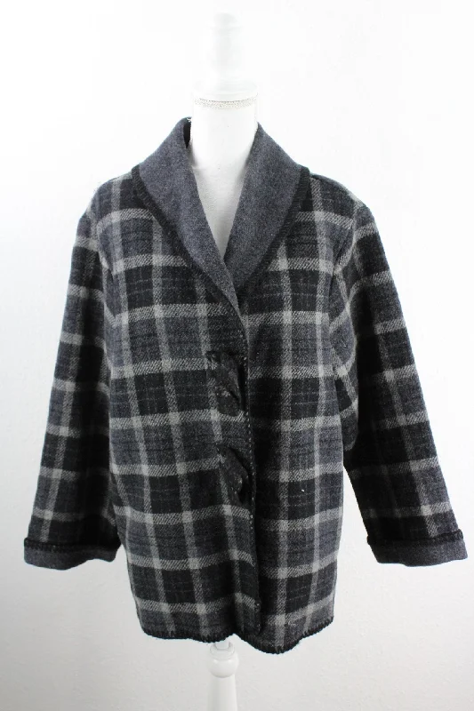 Vintage LT Black Coat (L) Buttoned Zippered Snapped