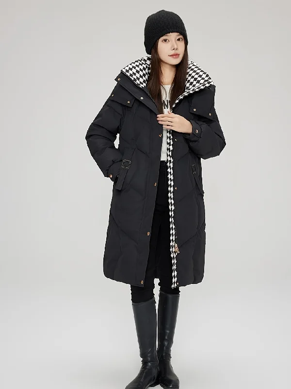 Chic Waffle-Knit Mid-Length Over-the-Knee Winter Coat for Women - Thick, Stylish & Comfortable Striped Polka Dot Solid