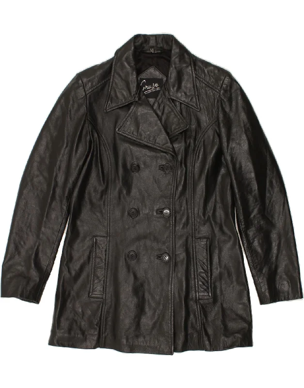 VINTAGE Womens Leather Double Breasted Coat UK 12 Medium Black Leather Bolero Crop Top Camisole VINTAGE Womens Leather Double Breasted Coat UK 12 Medium Black Leather Bolero Crop Top Camisole