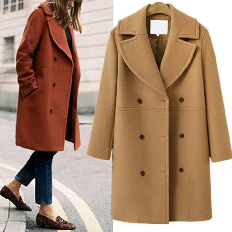 Europe and the United States autumn and winter large size cross-border women's woolen coat female double-breasted long windbreaker woolen coat wholesale Vest Waistcoat Gilet