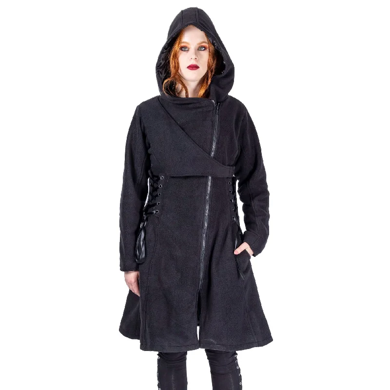 KELPIE COAT - BLACK Tie-Waist Belted Drawstring