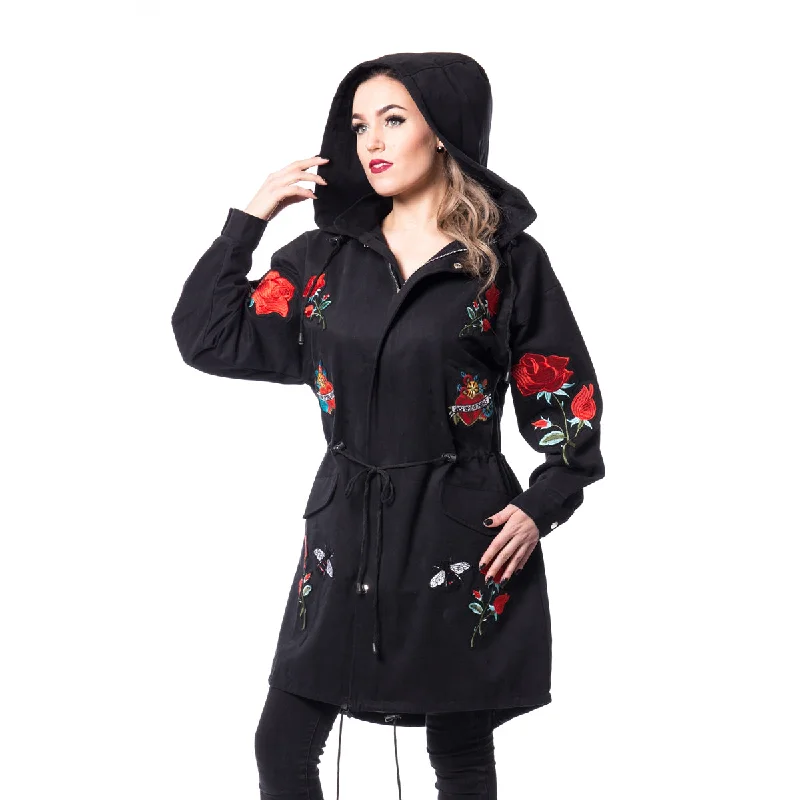 ROSE TOUR COAT - BLACK Print Jacquard Embroidered