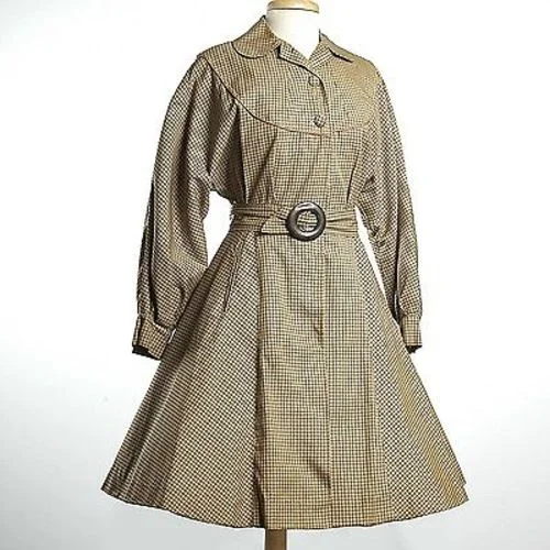 1950s Belted Gabardine Trench Coat Dress Shawl Collar Notch Collar Lapel Collar