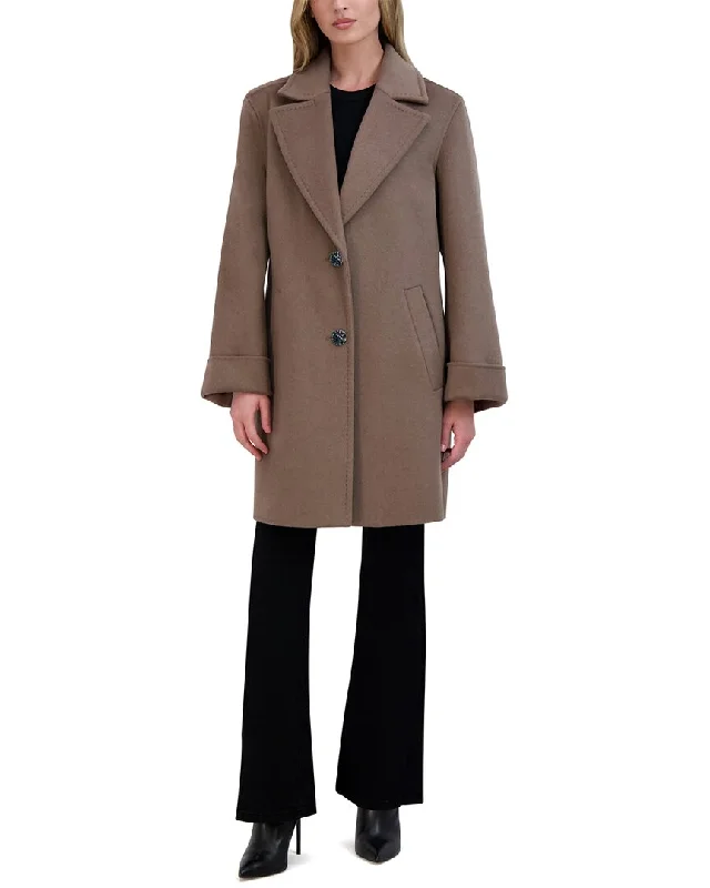 Tahari Double Face Wool-Blend Coat Cape Coat Herringbone Coat Tweed Coat