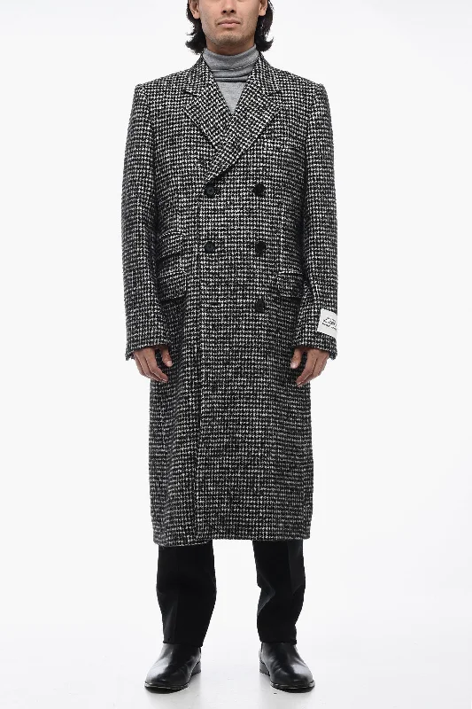 Dolce & Gabbana RE-EDITION Double-Breasted Coat with Houndsthooth Motif Anorak Windbreaker Fleece