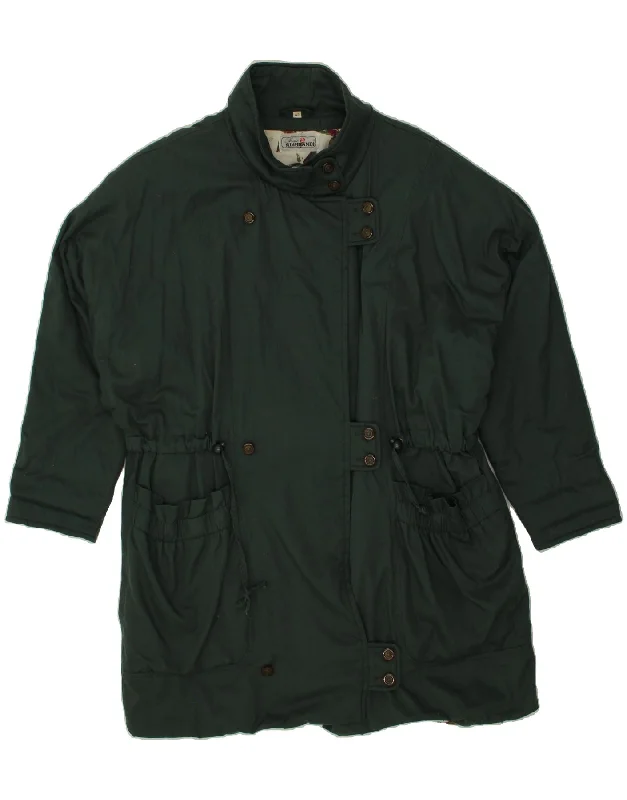 VINTAGE Womens Windbreaker Coat IT 42 Medium Green Cotton Boat Shawl Notched