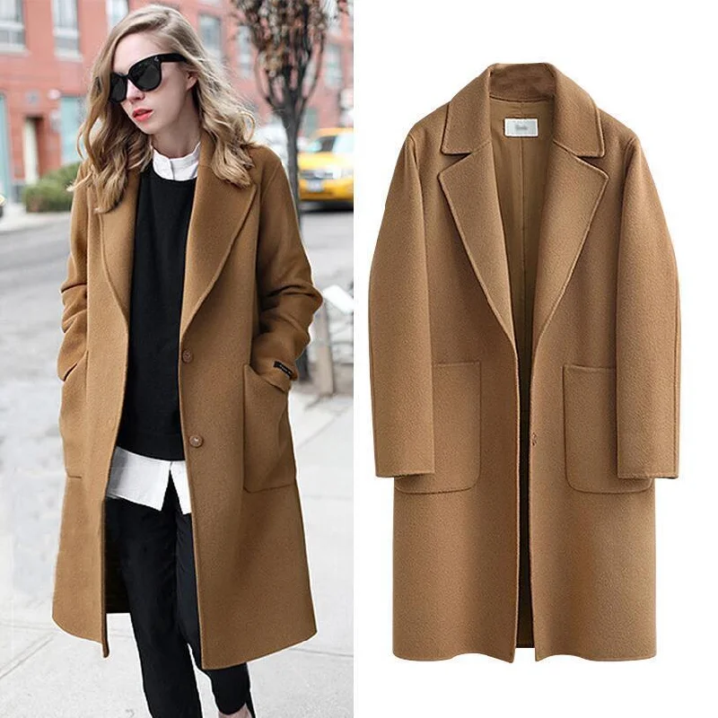 Cross-border 2021 autumn and winter double-sided? Europe and the United States women's new woolen coat long loose woolen women Buttoned Zippered Snapped