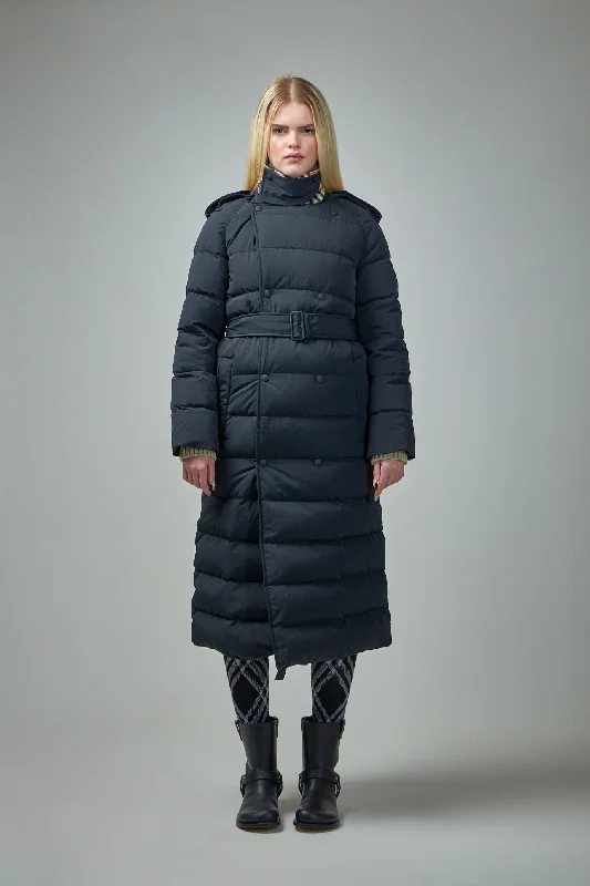 Long Nylon Puffer Coat Tailored Straight A-Line