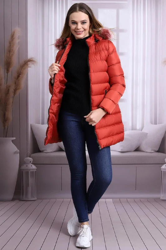 Tile Color Women's Plush Microgel Inflatable Coat Elasticated Drawstring Belted