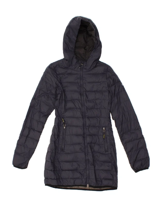 REFRIGIWEAR Womens Hooded Padded Coat UK 10 Small Navy Blue Welt Pockets Slit Pockets Flap Pockets REFRIGIWEAR Womens Hooded Padded Coat UK 10 Small Navy Blue Welt Pockets Slit Pockets Flap Pockets