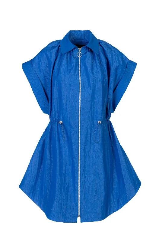 Blue Ruffled Trench Coat with Zip Fleece Down Feather