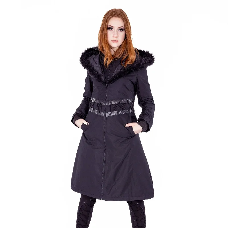 GABRIELLA COAT - BLACK Lapel Coat Peter Pan Collar Coat Cowl Neck Coat