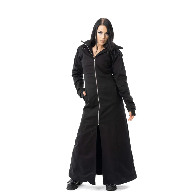 CERME COAT - BLACK Hook-and-Loop Buckled Tied