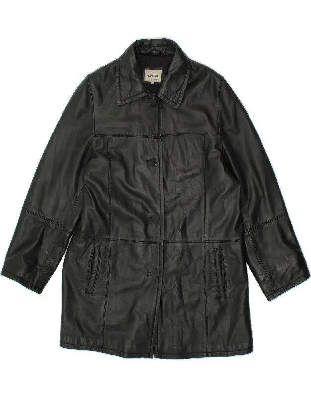 CONBIPEL Womens Leather Coat IT 44 Medium Black Leather Parka Anorak Hoodie